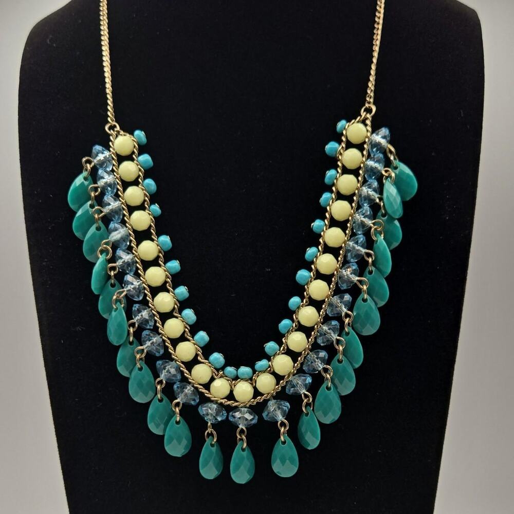 Blue and yellow beaded necklace